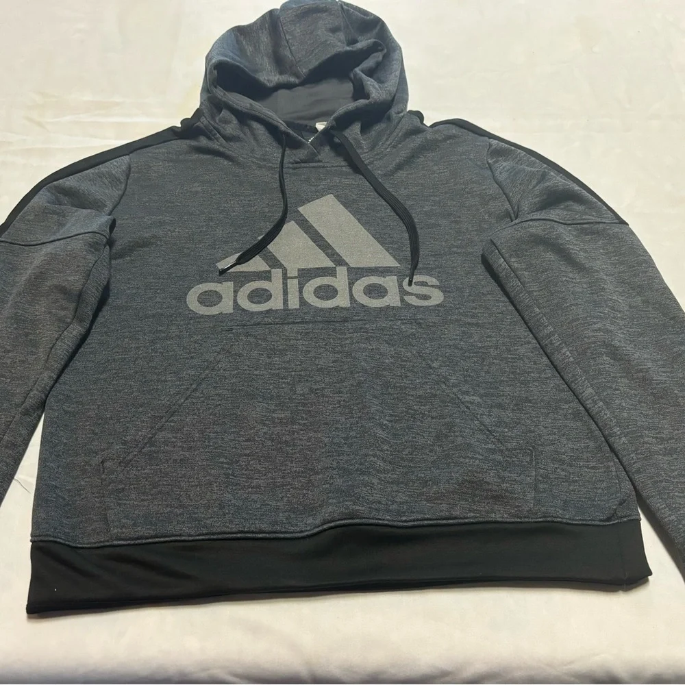 Adidas Unisex Gray Black Long Sleeve Hoodie Sweatshirt Size‎ M w/ Thumbholes
